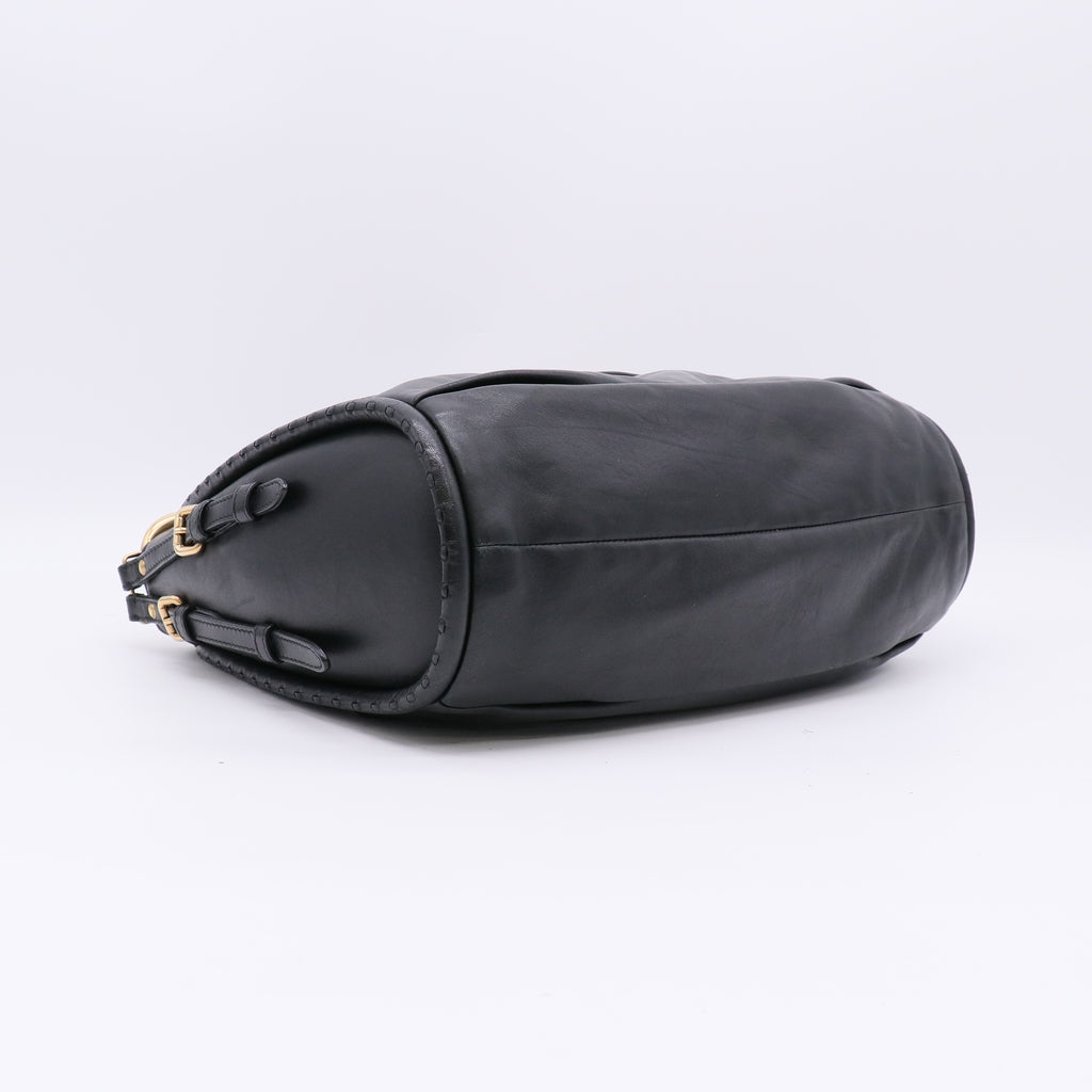 Christian Dior Black Lambskin Pleated Libertine Hobo Bag twins LDJ4821