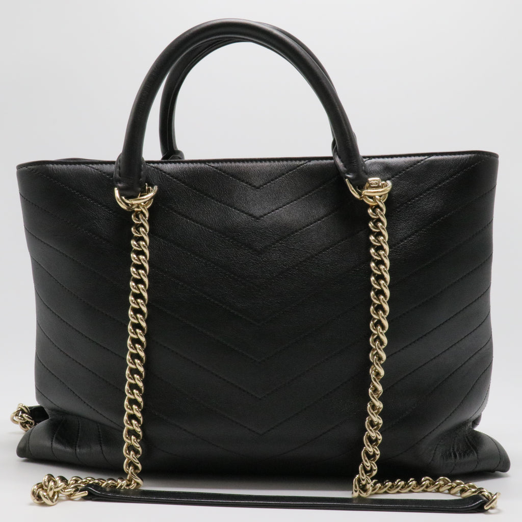 Calfskin Chevron Quilted Large Shopping Tote Black
