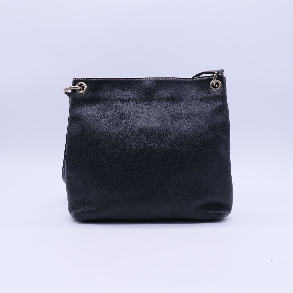Salvatore Ferragamo Black Pebbled Gancini Leather Fanisa Shoulder Bag twins B21408