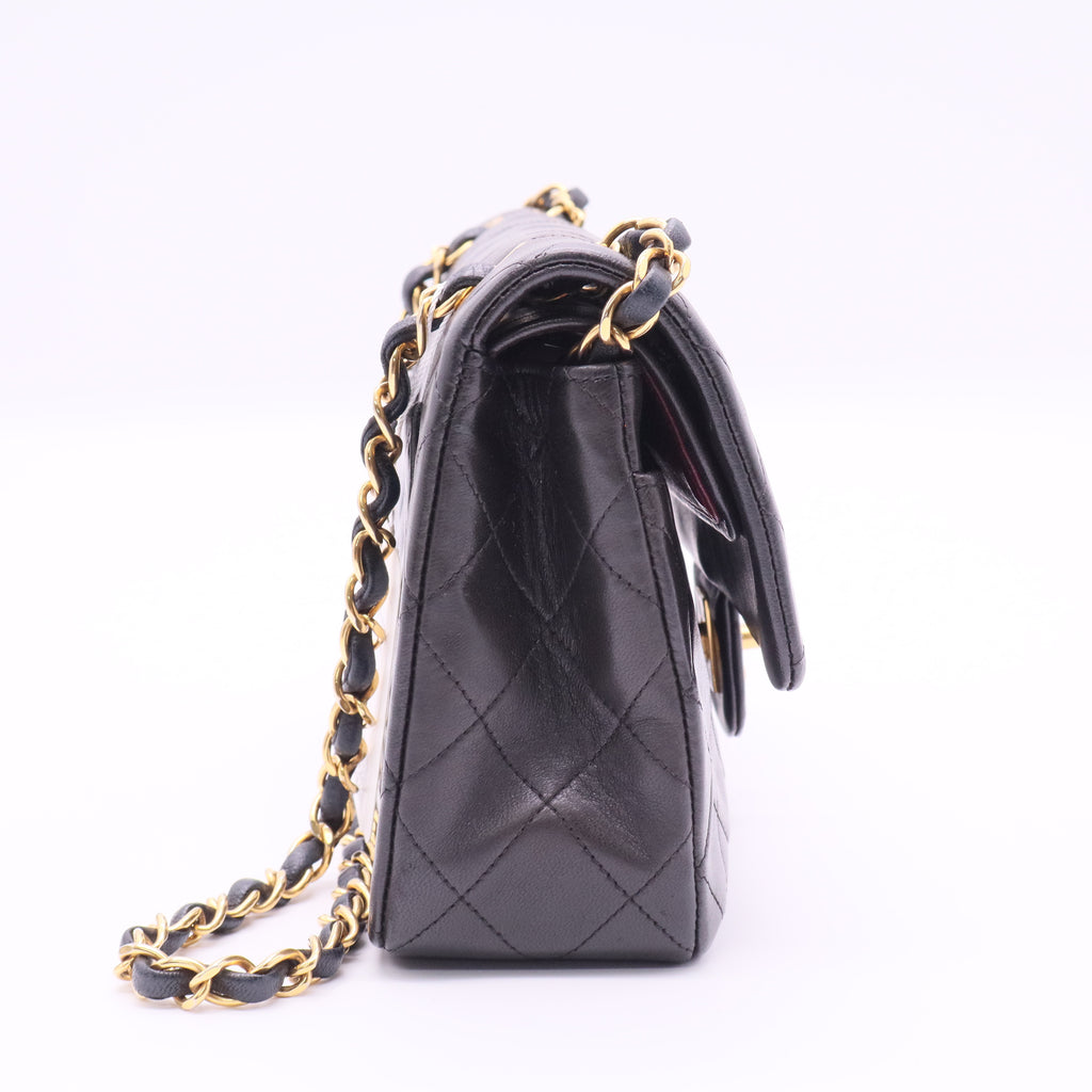 Black Quilted Lambskin Small Classic Double Flap Gold Hardware Twins