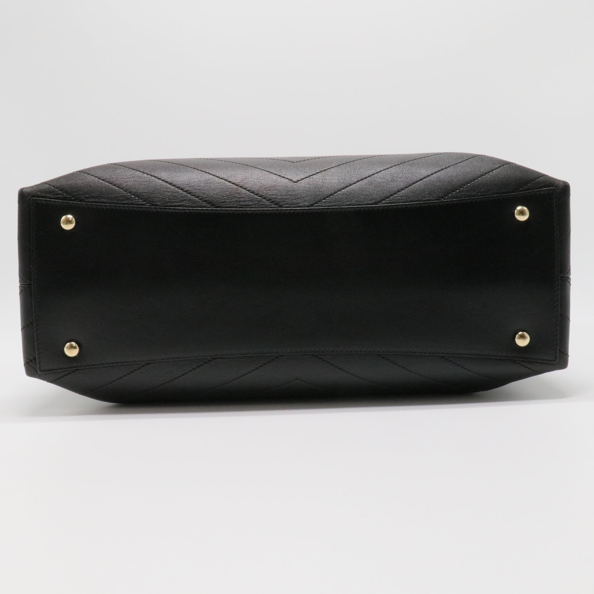 Calfskin Chevron Quilted Large Shopping Tote Black