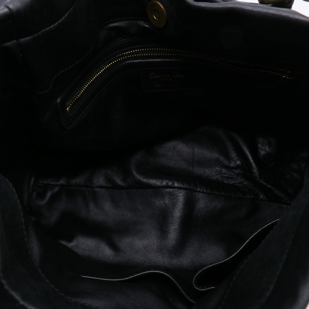 Christian Dior Black Lambskin Pleated Libertine Hobo Bag twins LDJ4821