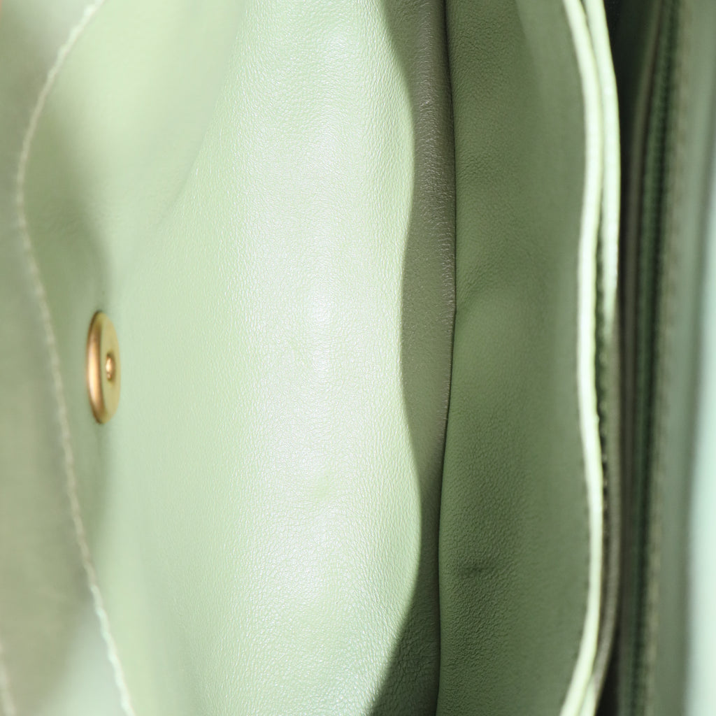 Coco Top Handle Bag Chevron Calfskin (Sage/Celadon Green with Lizard-embossed handle) Small Twins