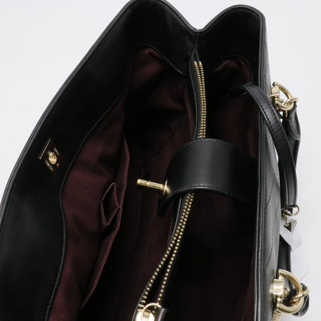 Calfskin Chevron Quilted Large Shopping Tote Black