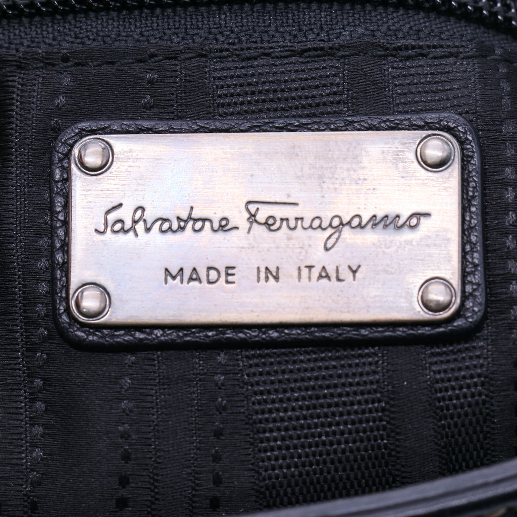 Salvatore Ferragamo Black Pebbled Gancini Leather Fanisa Shoulder Bag twins B21408