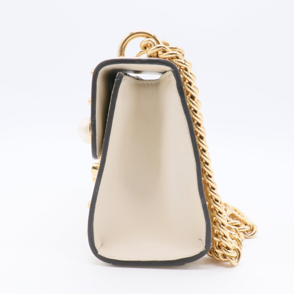 Calfskin Studded Small Padlock Shoulder Bag White
