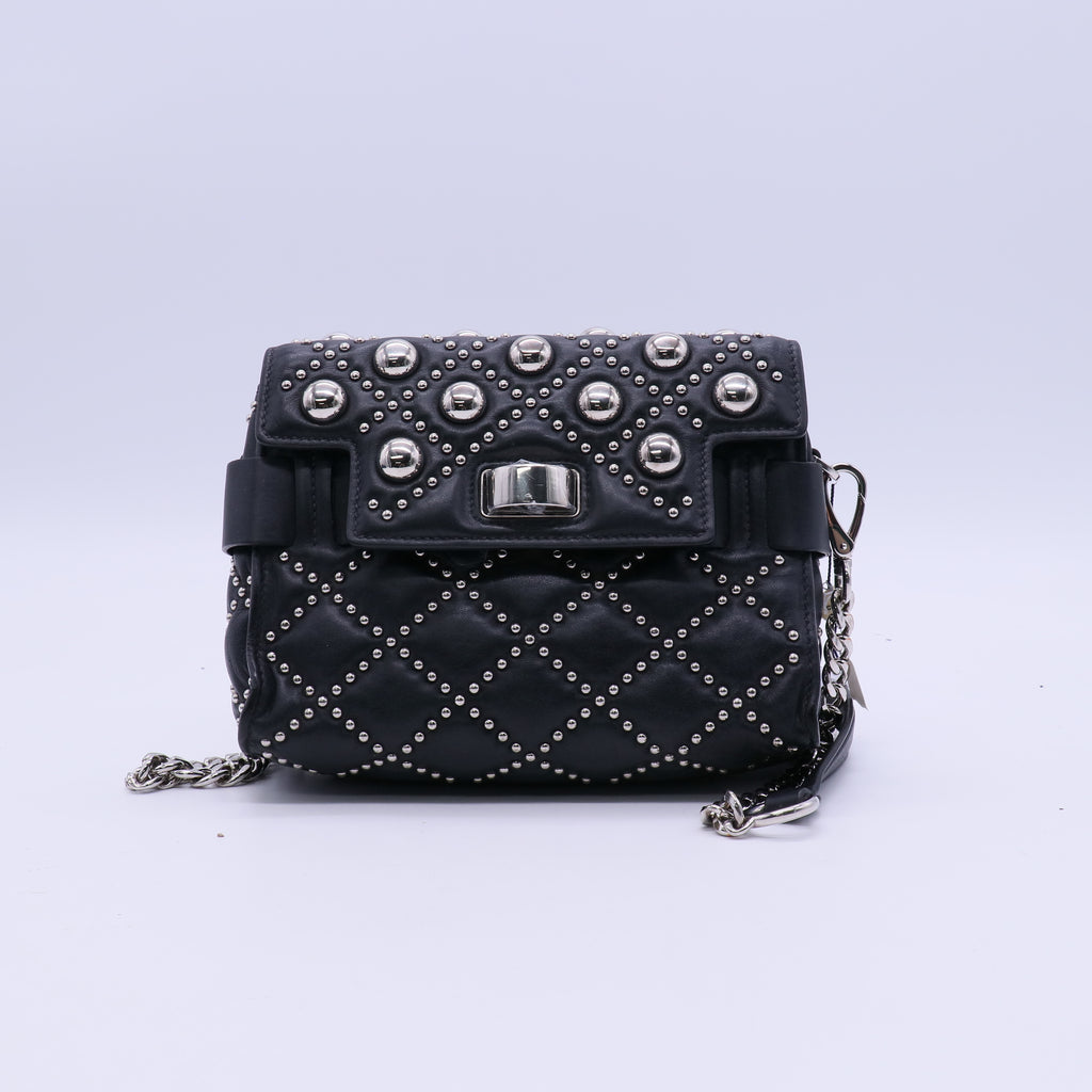 Miu Miu Craquele Medium Studded Crossbody Bag Black  B21707