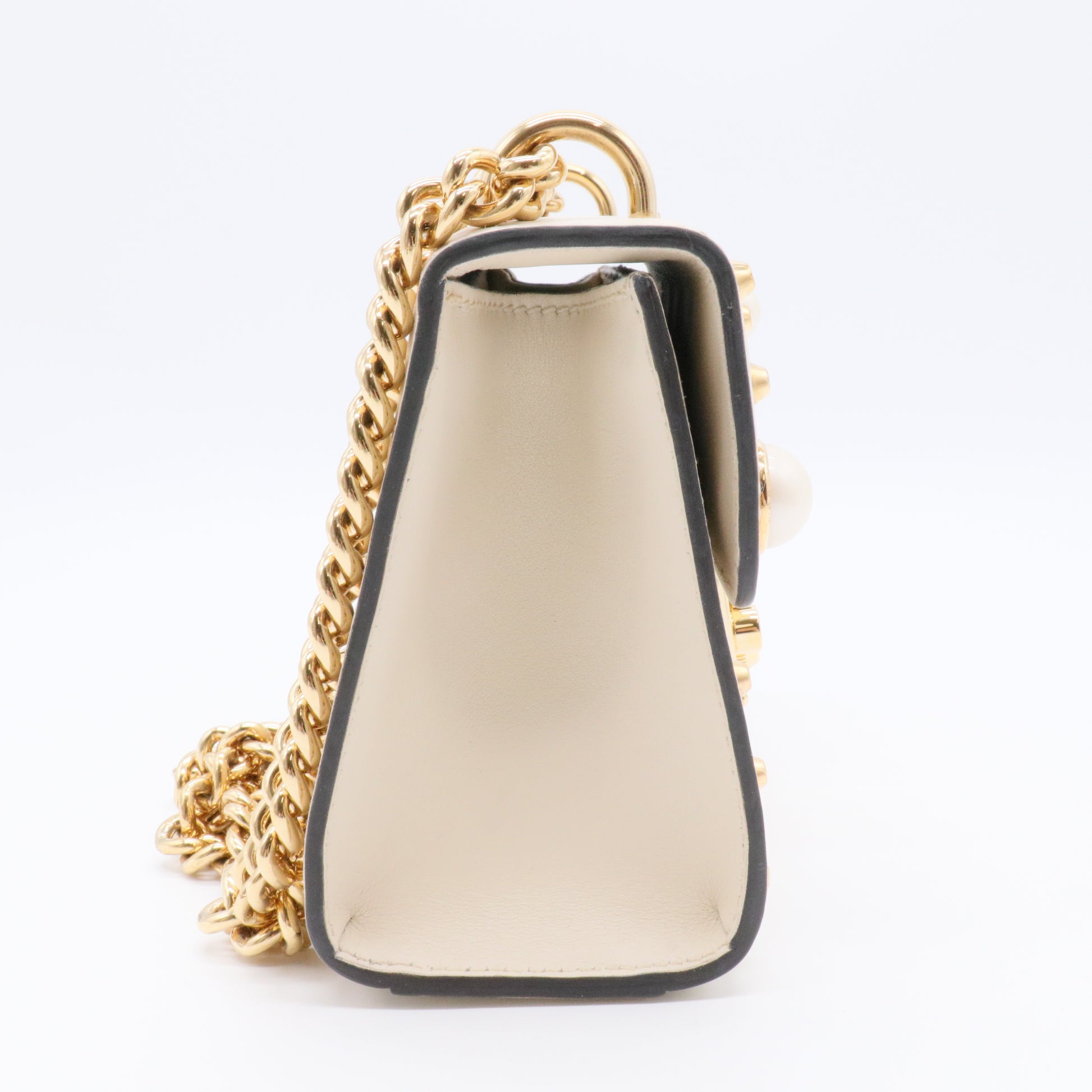 Calfskin Studded Small Padlock Shoulder Bag White