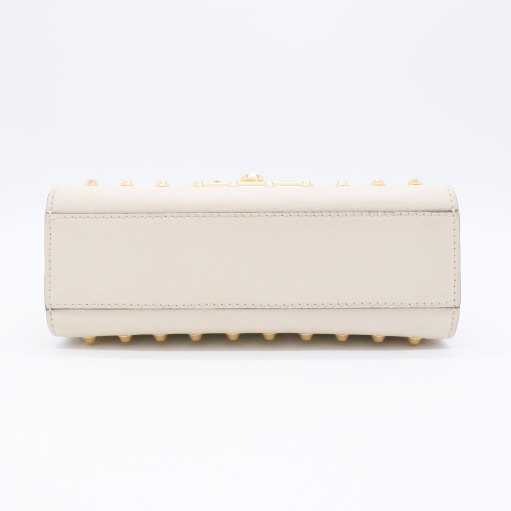 Calfskin Studded Small Padlock Shoulder Bag White