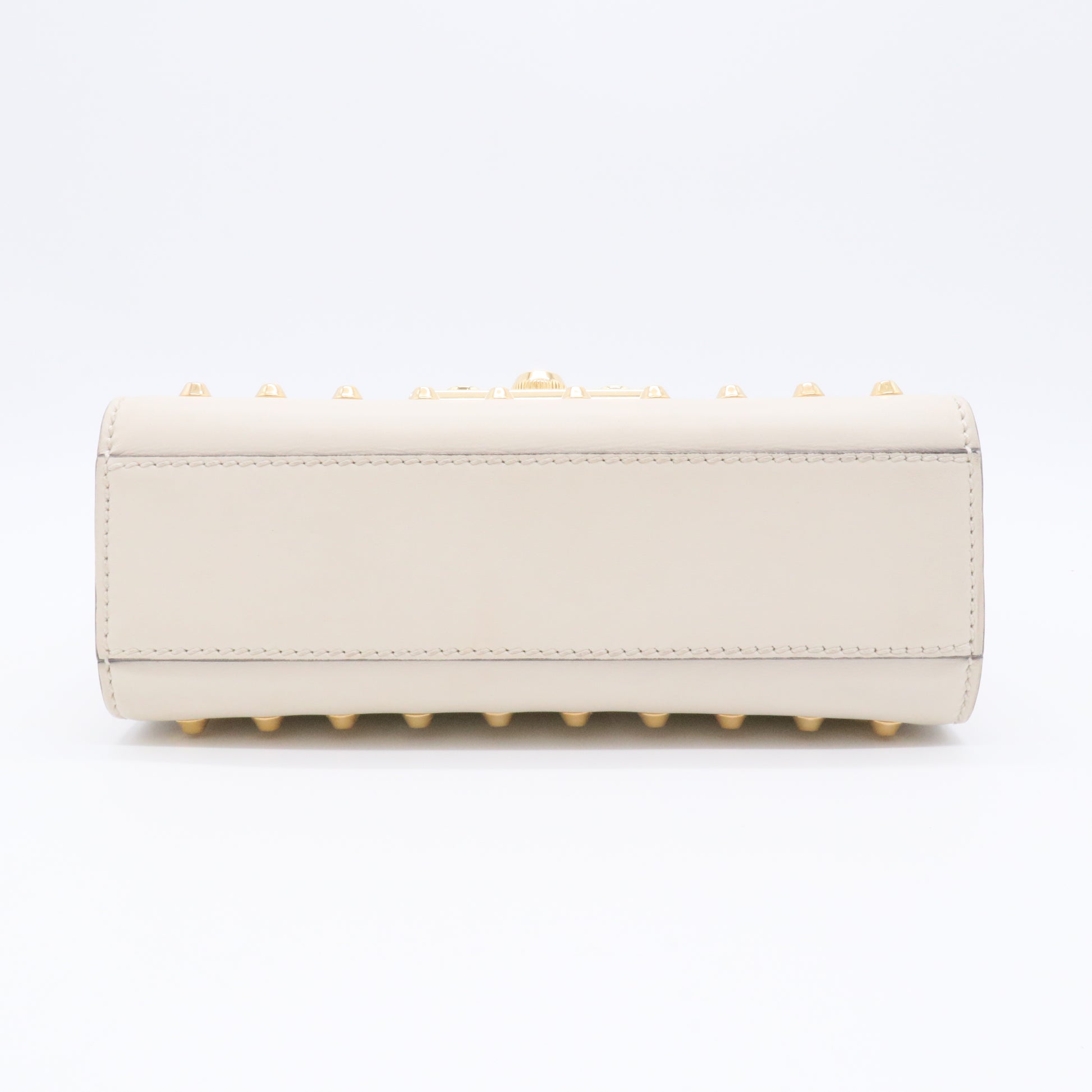 Calfskin Studded Small Padlock Shoulder Bag White