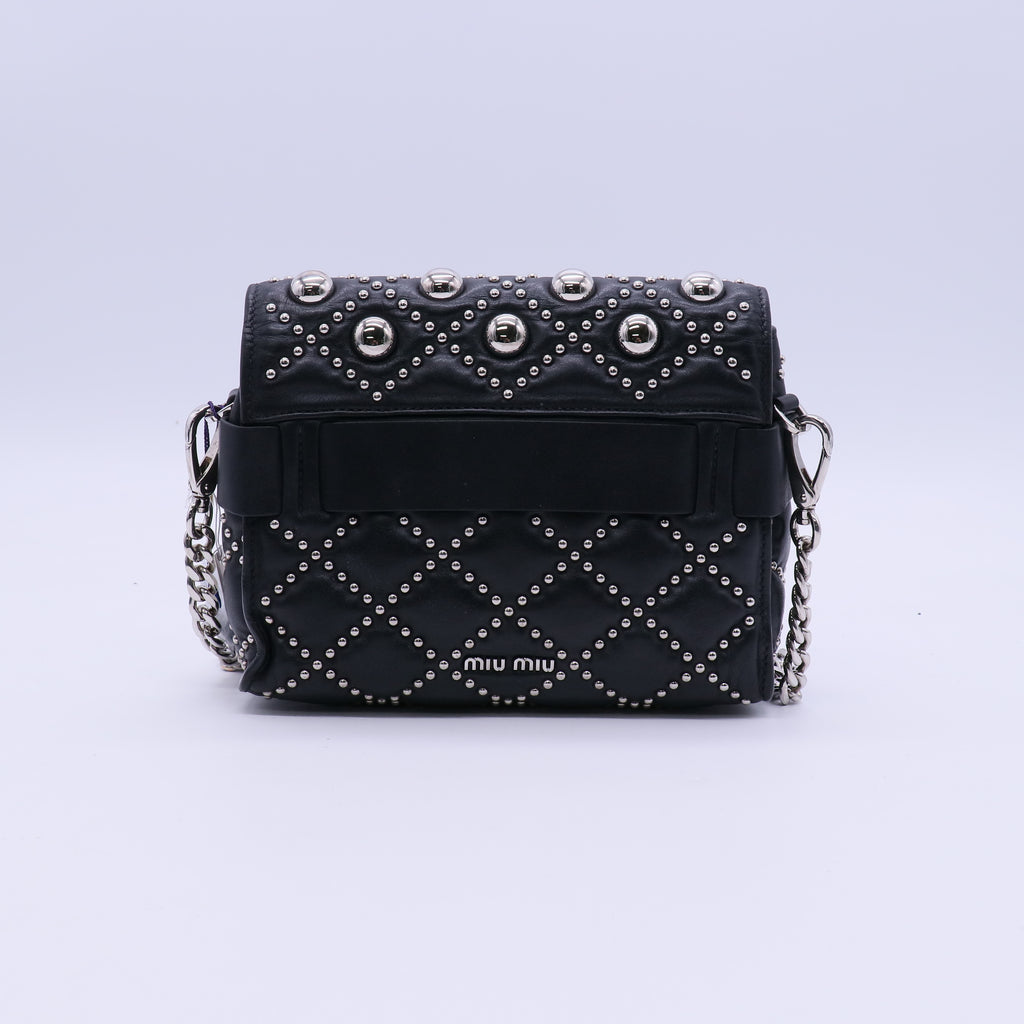 Miu Miu Craquele Medium Studded Crossbody Bag Black  B21707