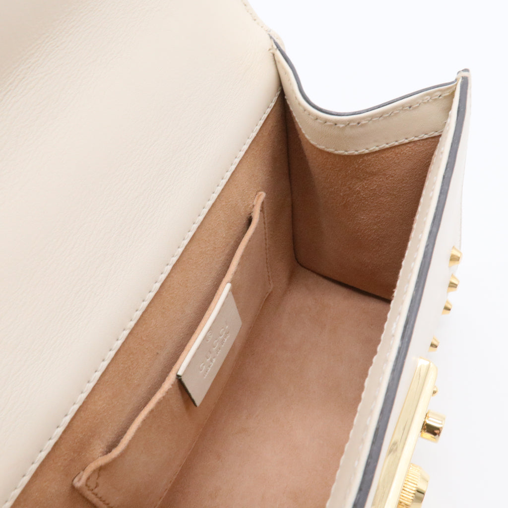 Calfskin Studded Small Padlock Shoulder Bag White