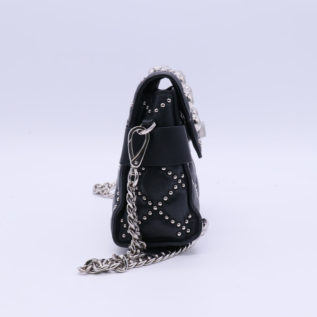 Miu Miu Craquele Medium Studded Crossbody Bag Black  B21707