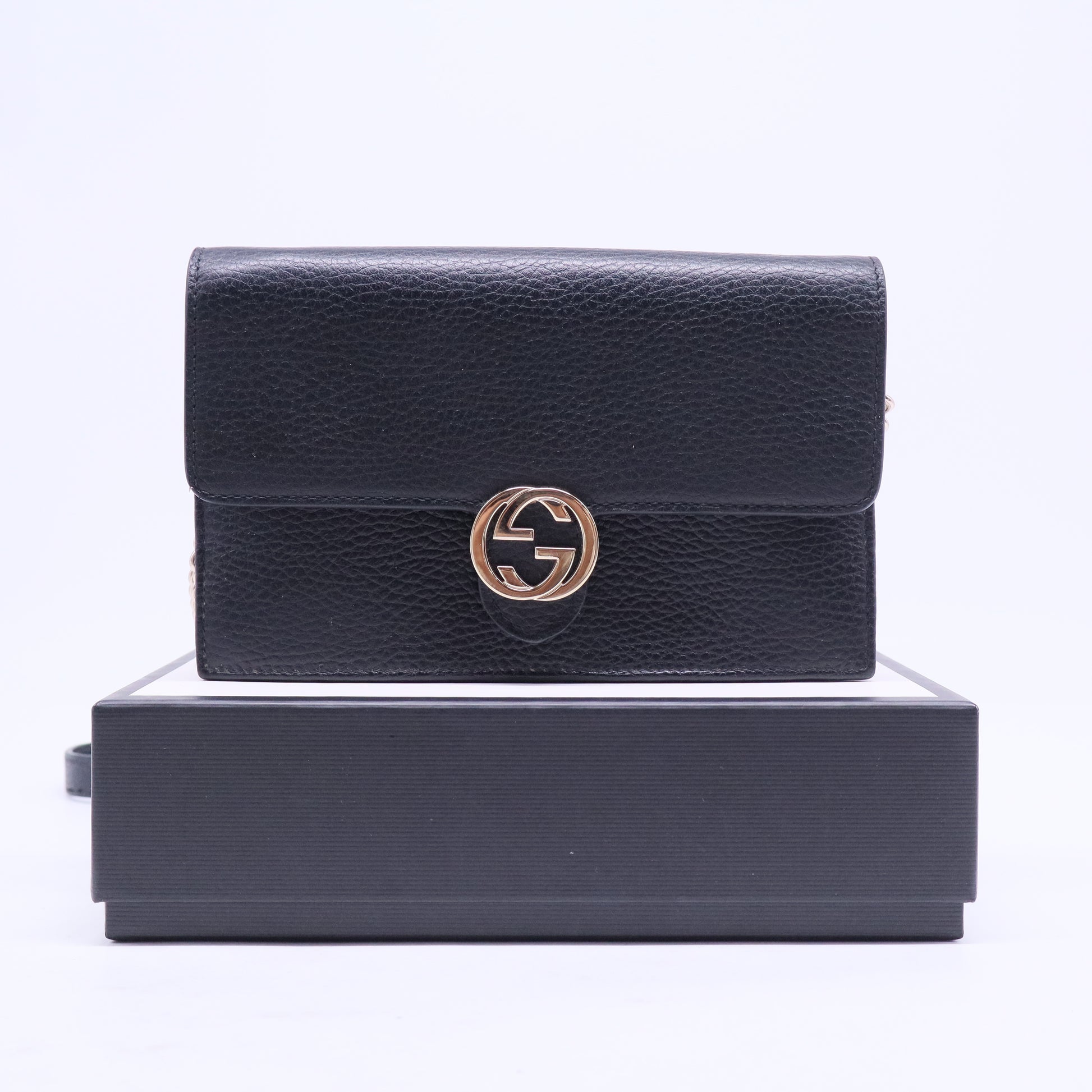 Dollar Calfskin Interlocking G Chain Wallet Black
