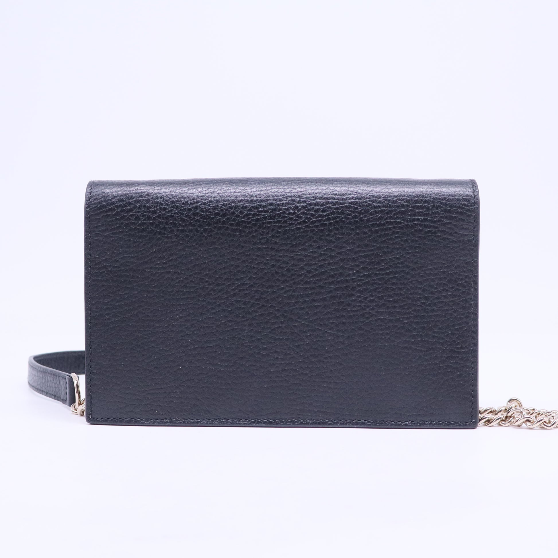Dollar Calfskin Interlocking G Chain Wallet Black