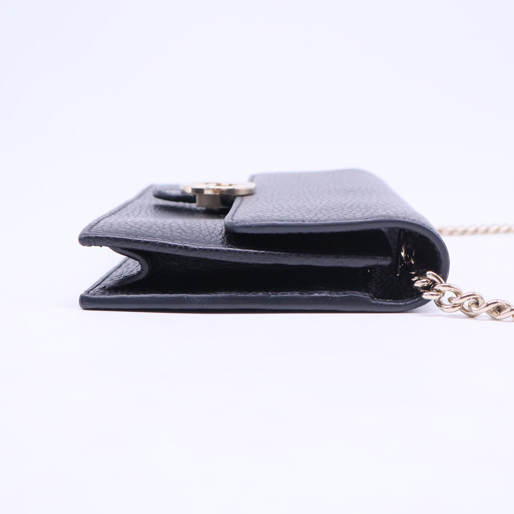 Dollar Calfskin Interlocking G Chain Wallet Black