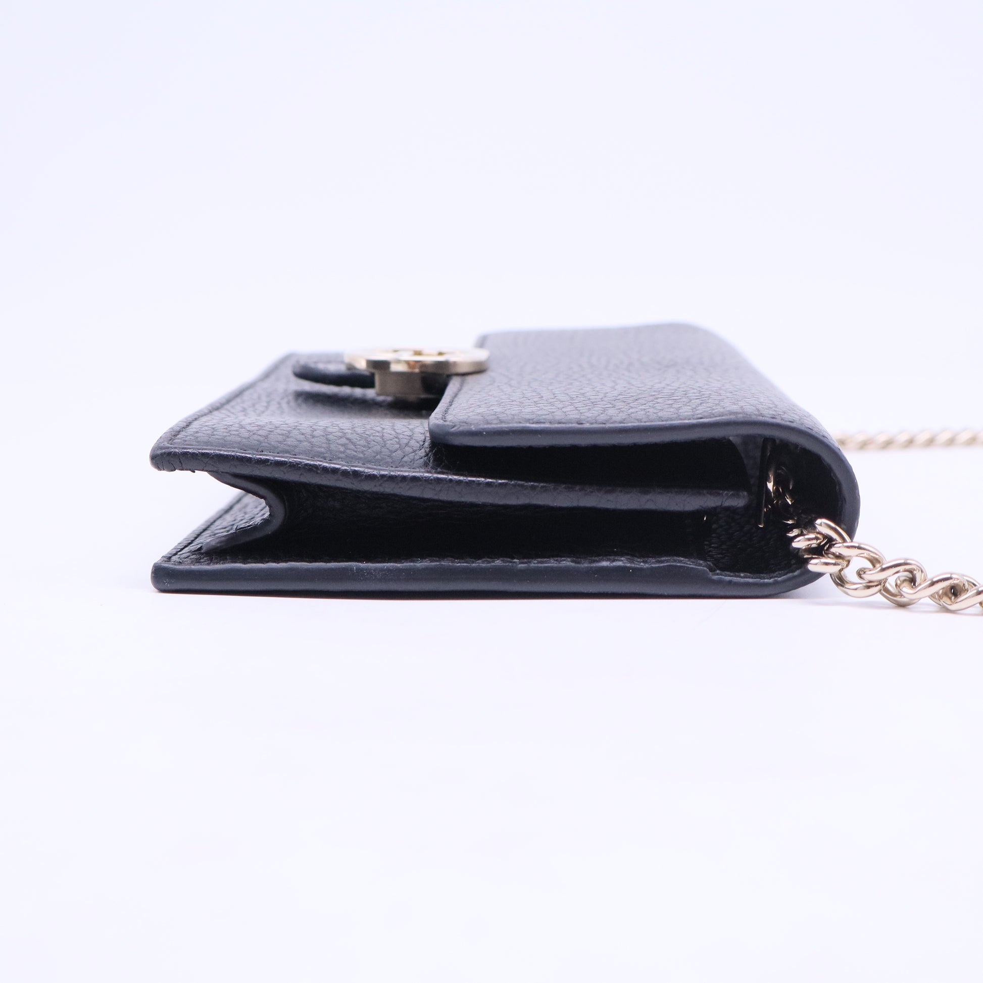 Dollar Calfskin Interlocking G Chain Wallet Black