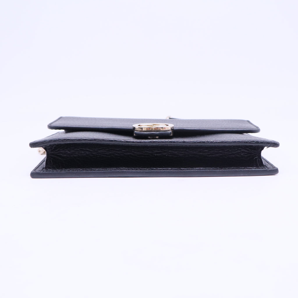 Dollar Calfskin Interlocking G Chain Wallet Black