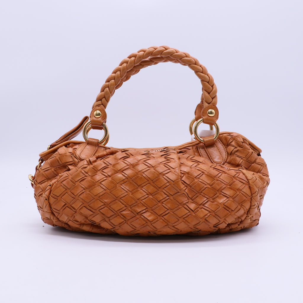 Miu Miu Fango Intreccio Leather Shopping Tote Bag  B20859