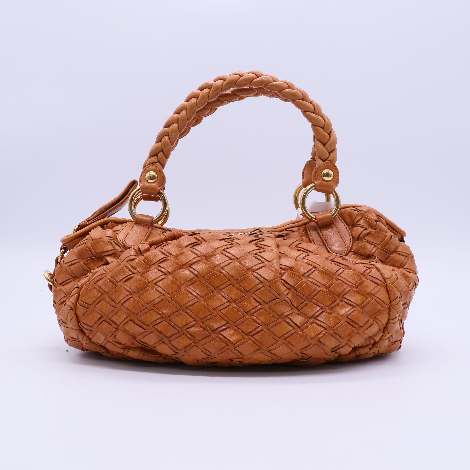 Miu Miu Fango Intreccio Leather Shopping Tote Bag  B20859