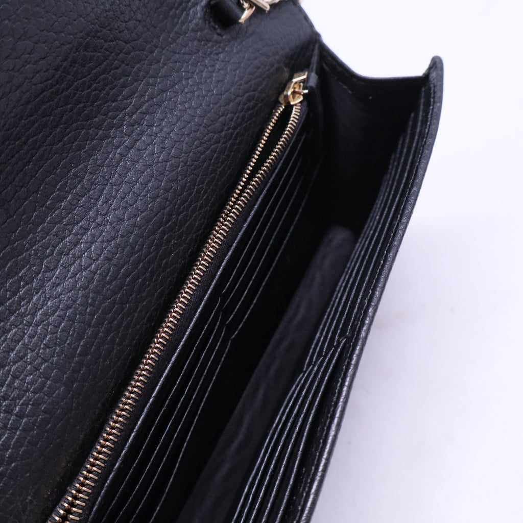 Dollar Calfskin Interlocking G Chain Wallet Black