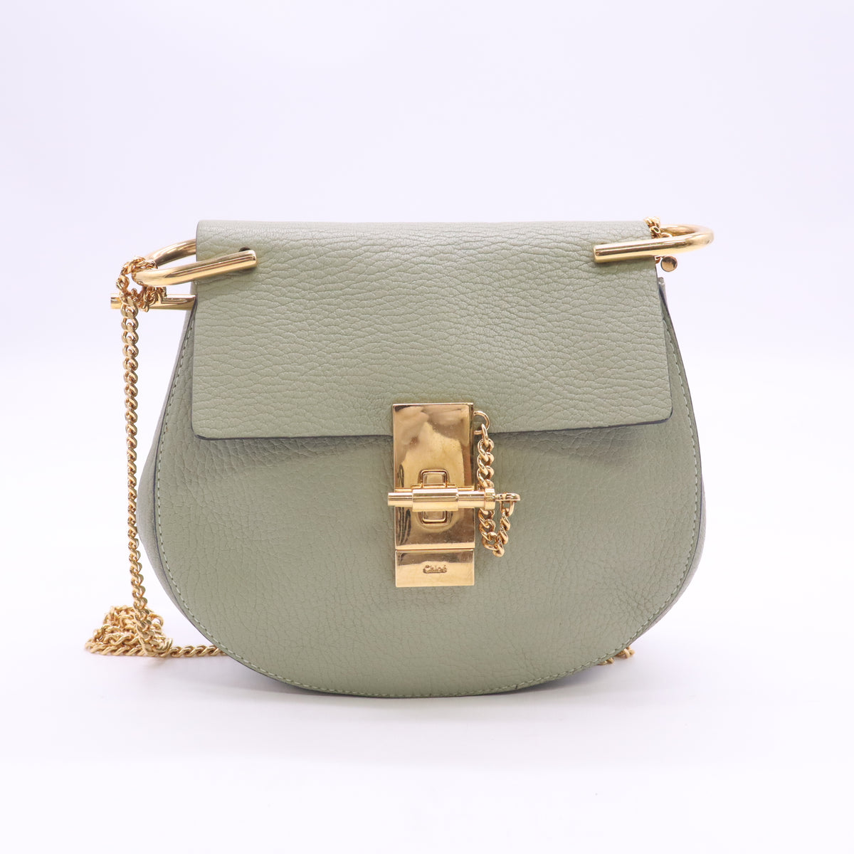 Chloe Green Grained Leather Nano Drew Shoulder Bag B24670
