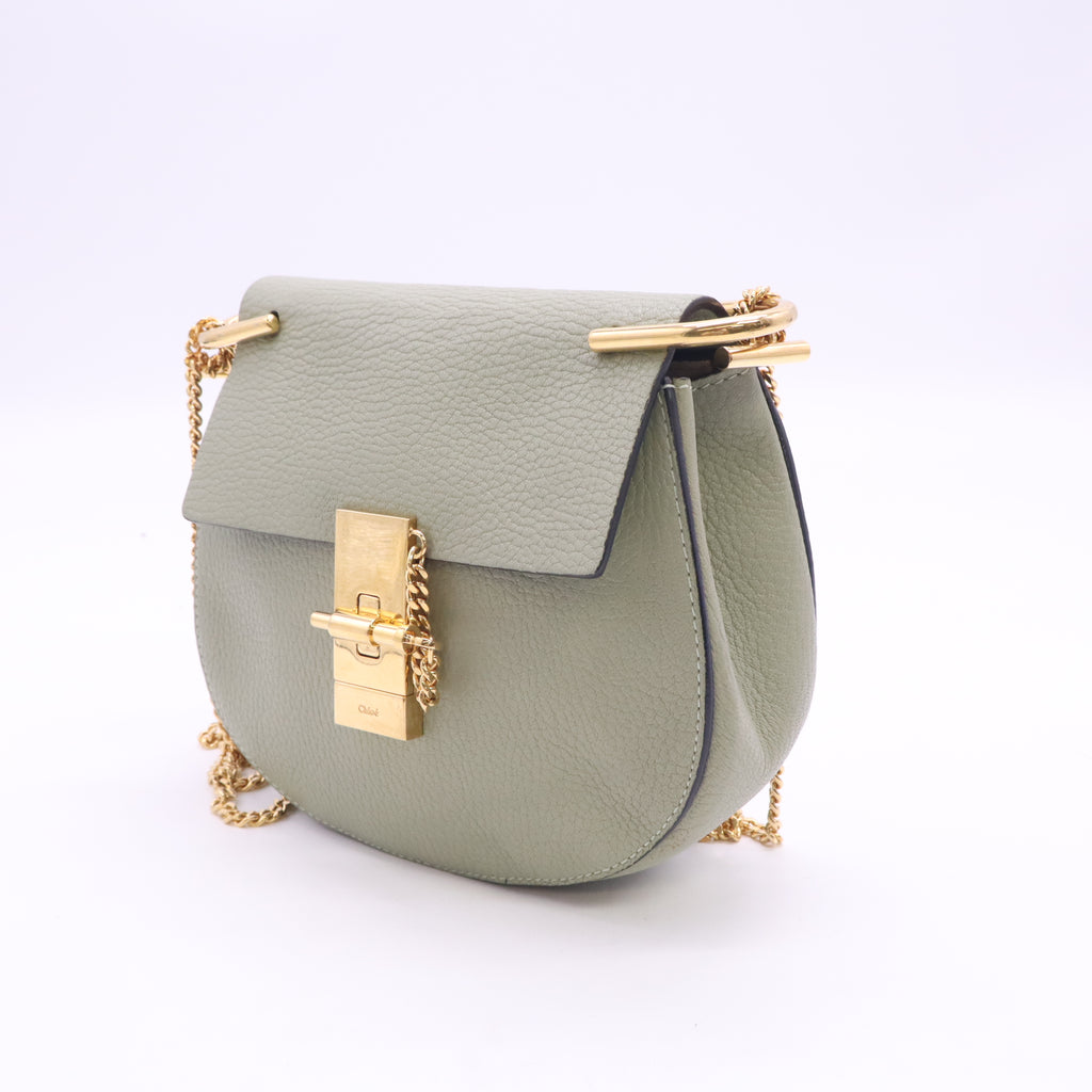 Chloe Green Grained Leather Nano Drew Shoulder Bag B24670