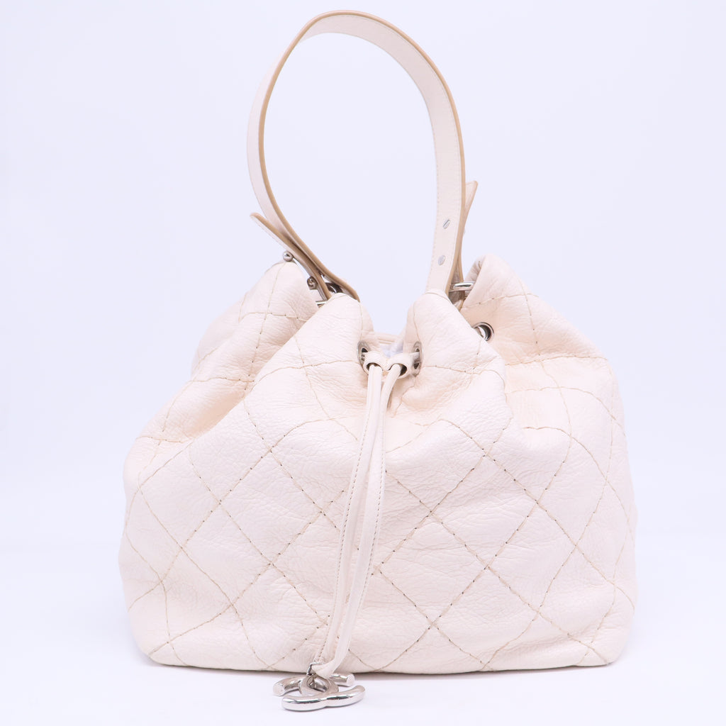 On the Road Drawstring Bucket Bag Quilted Glazed Leather B20596