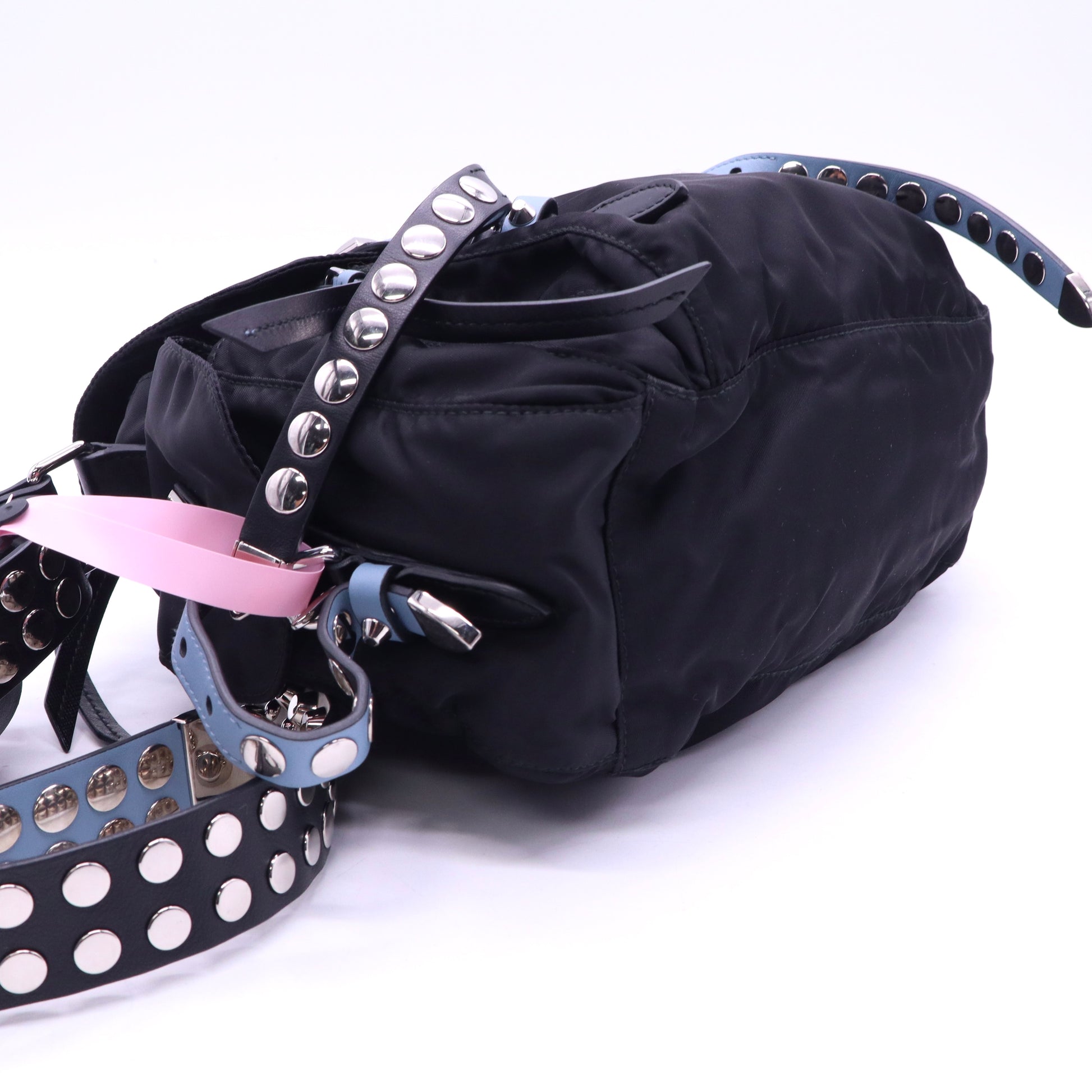 Prada New Vela Flap Messenger Bag Tessuto with Studded Leather Medium twins LDJ3924