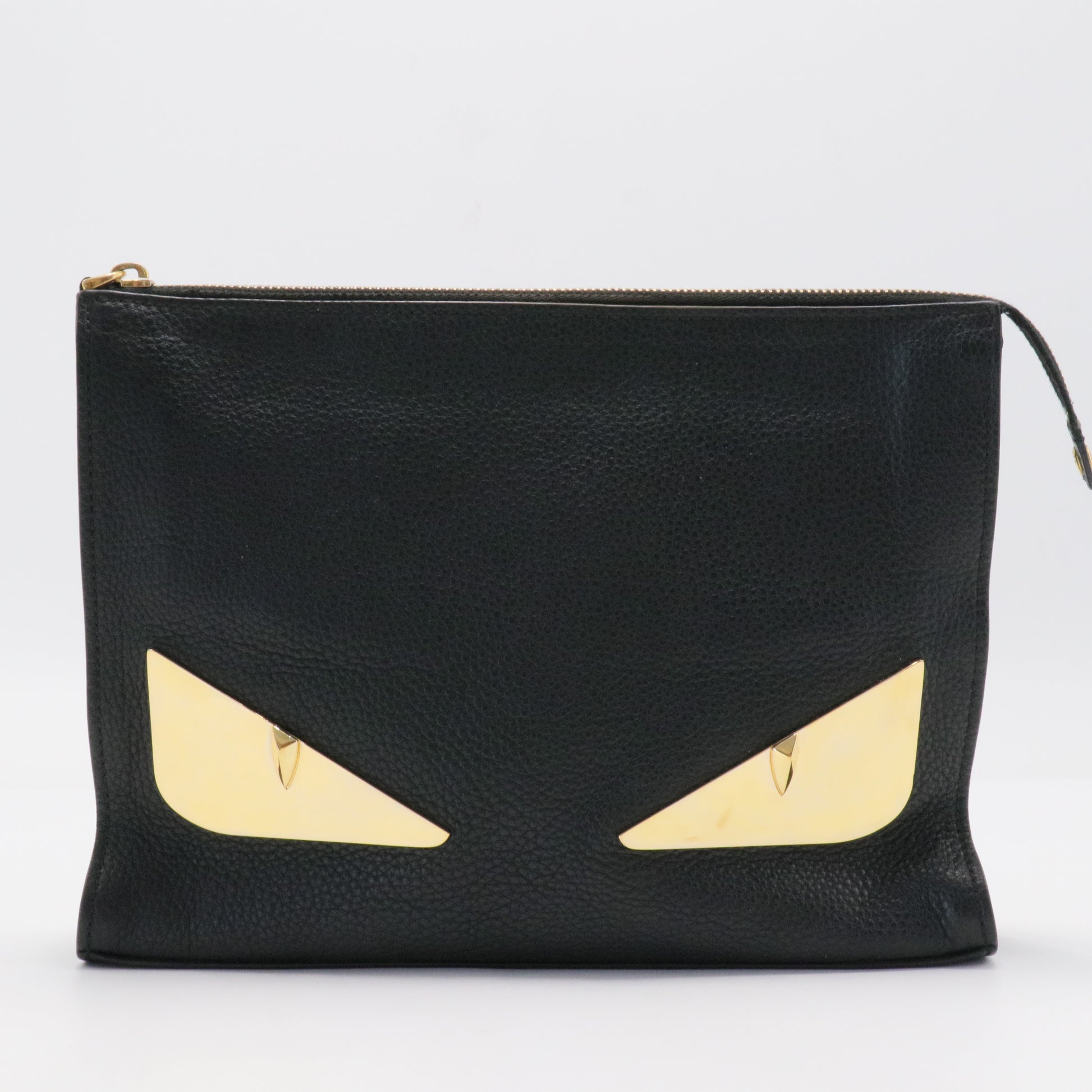 Fendi Black Leather Monster Flat Clutch