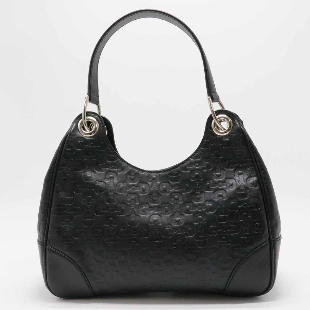 Horsebit Embossed Leather Bag Black