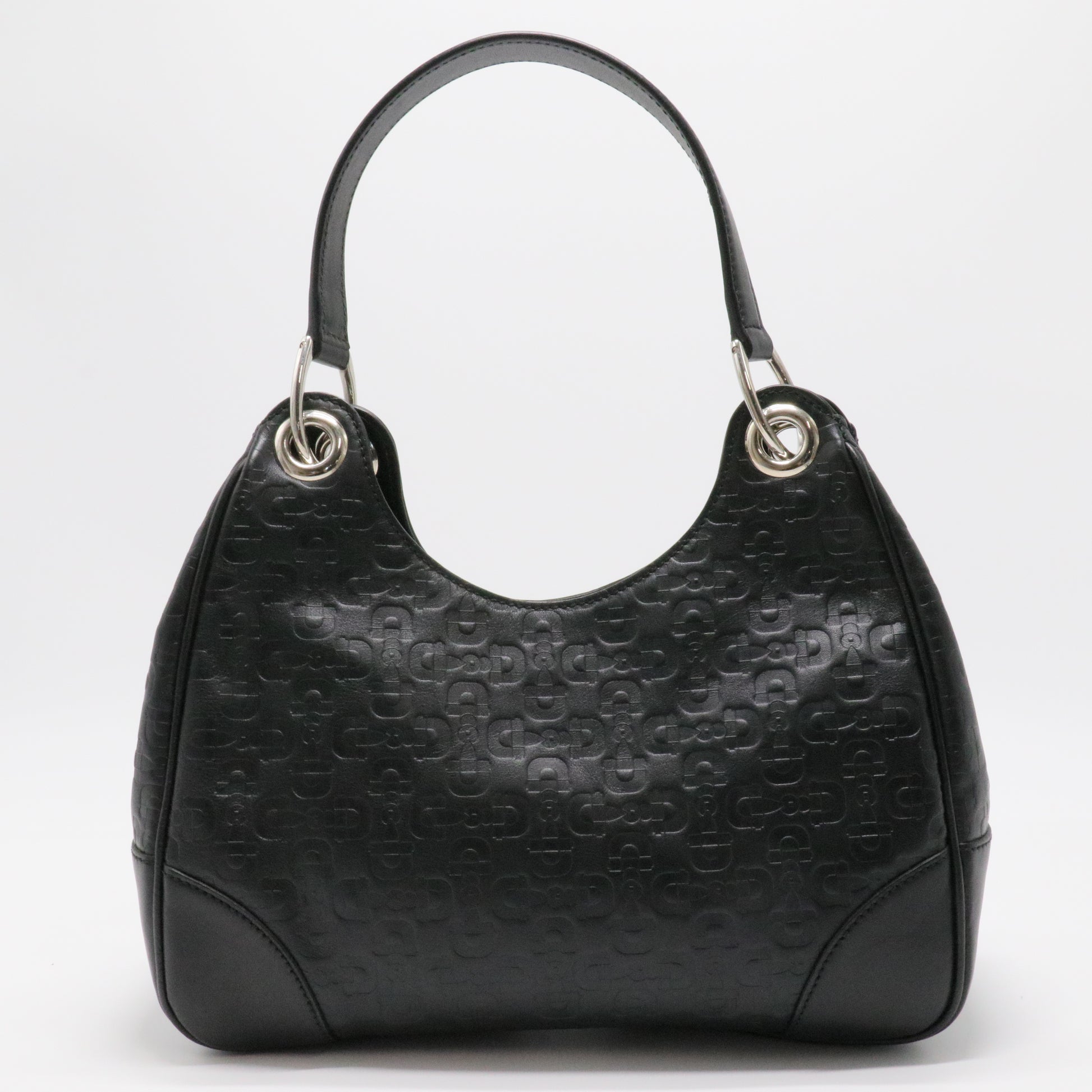 Horsebit Embossed Leather Bag Black