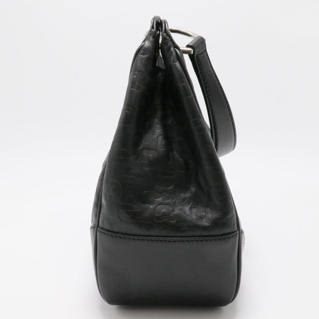 Horsebit Embossed Leather Bag Black
