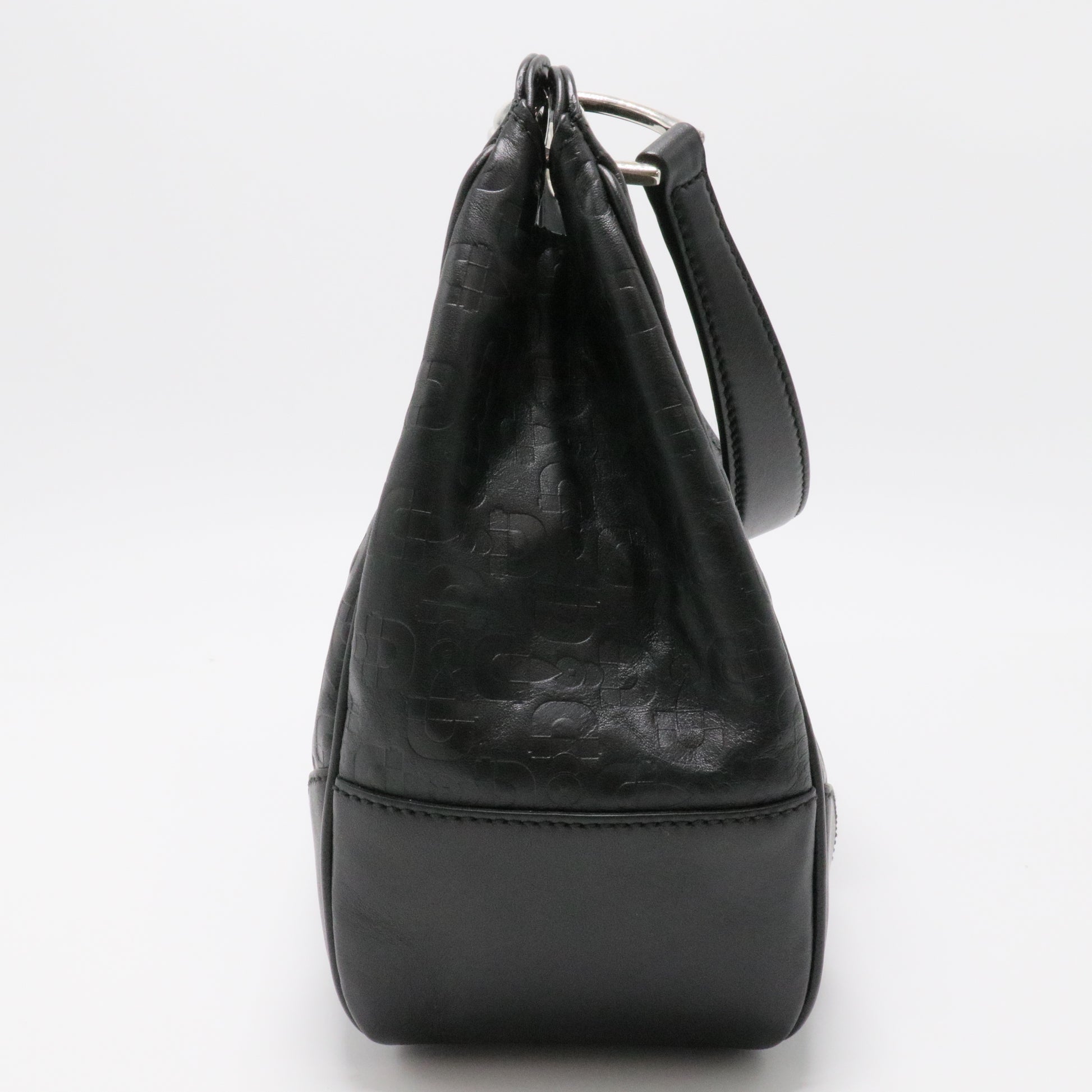 Horsebit Embossed Leather Bag Black