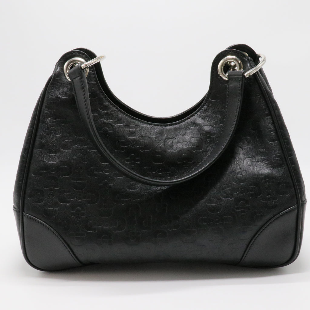 Horsebit Embossed Leather Bag Black