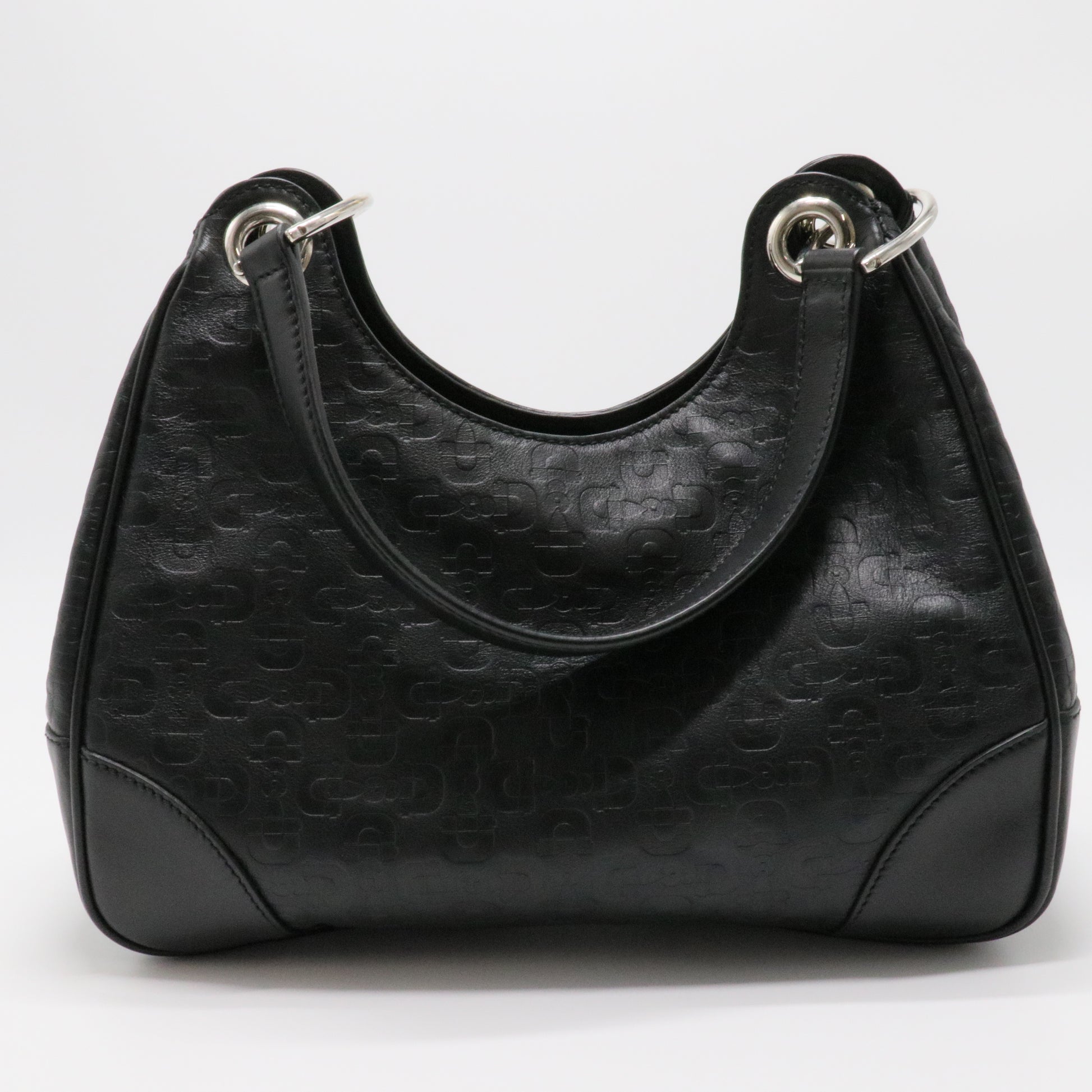 Horsebit Embossed Leather Bag Black