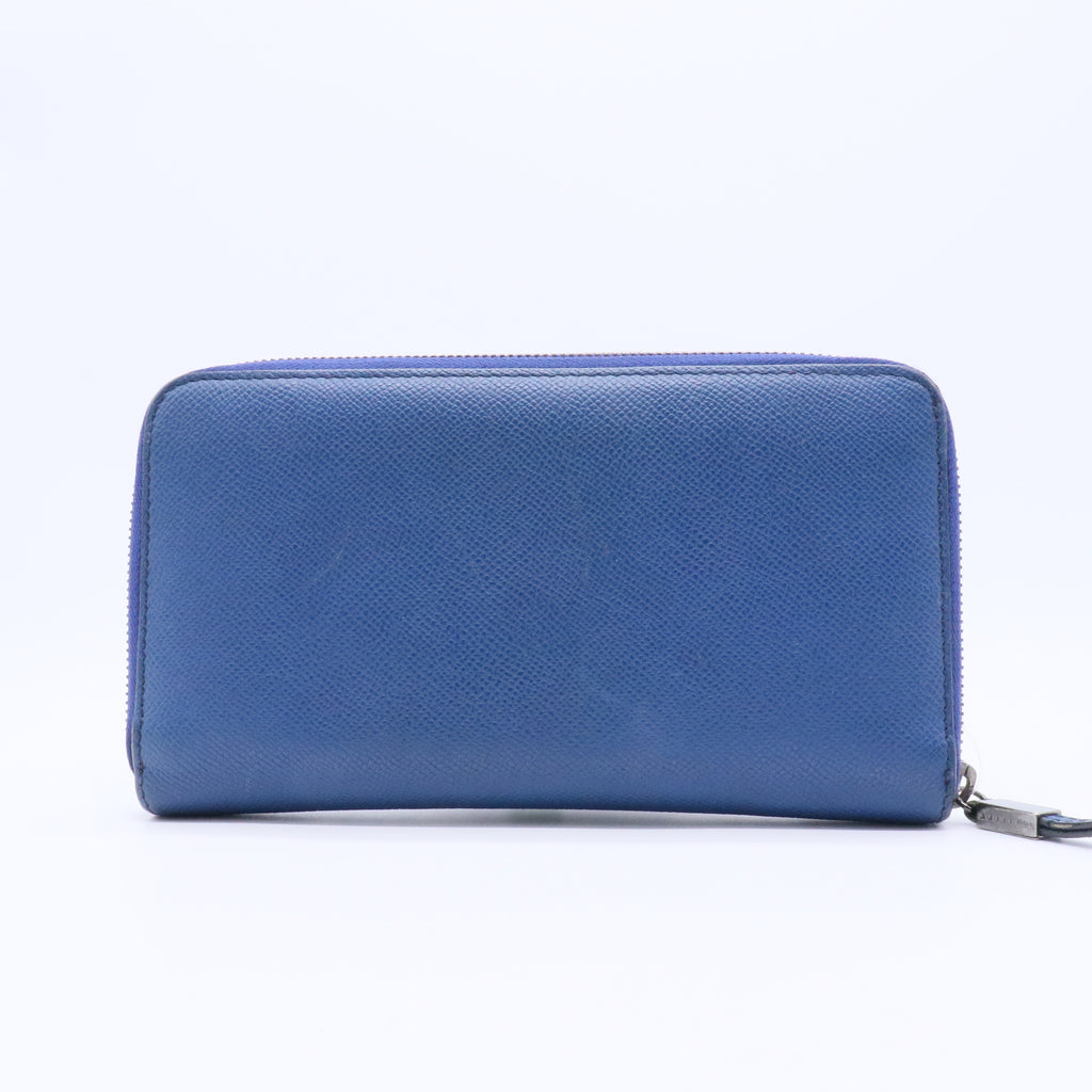 Blue Leather Zip Around Organizer Wallet Twins