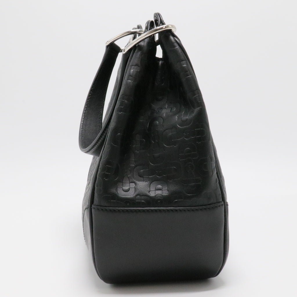 Horsebit Embossed Leather Bag Black