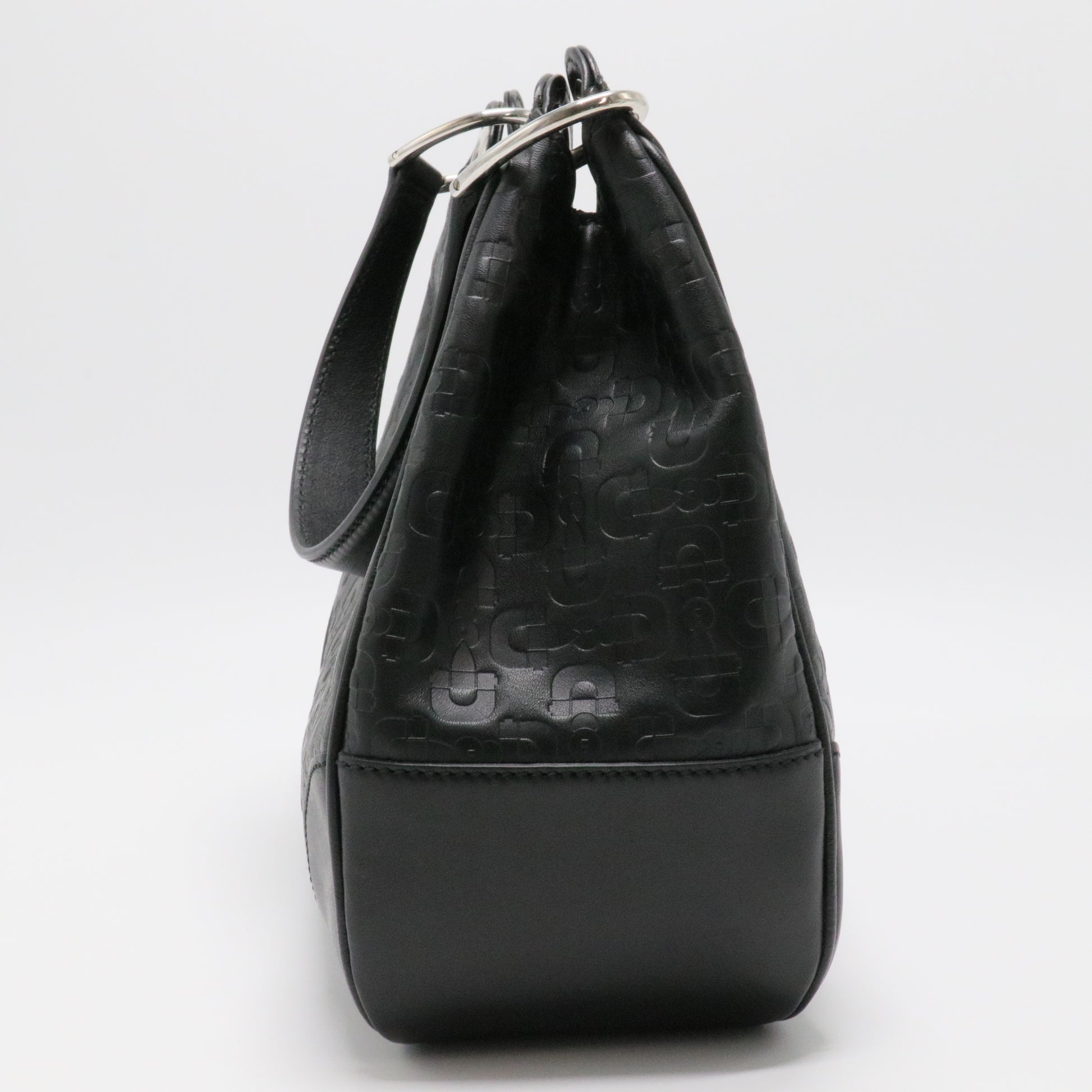 Horsebit Embossed Leather Bag Black