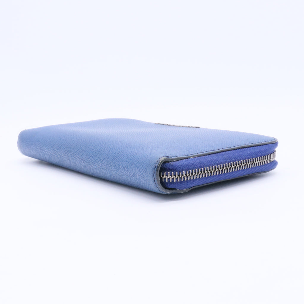 Blue Leather Zip Around Organizer Wallet Twins