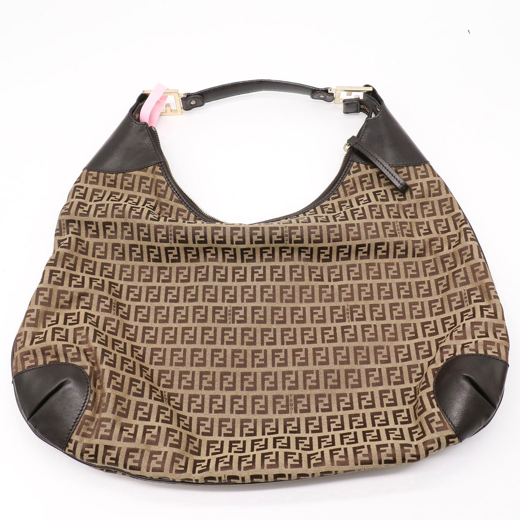 Fendi Vintage Zucchino Canvas Large Zip Hobo Bag twins LDJ4816