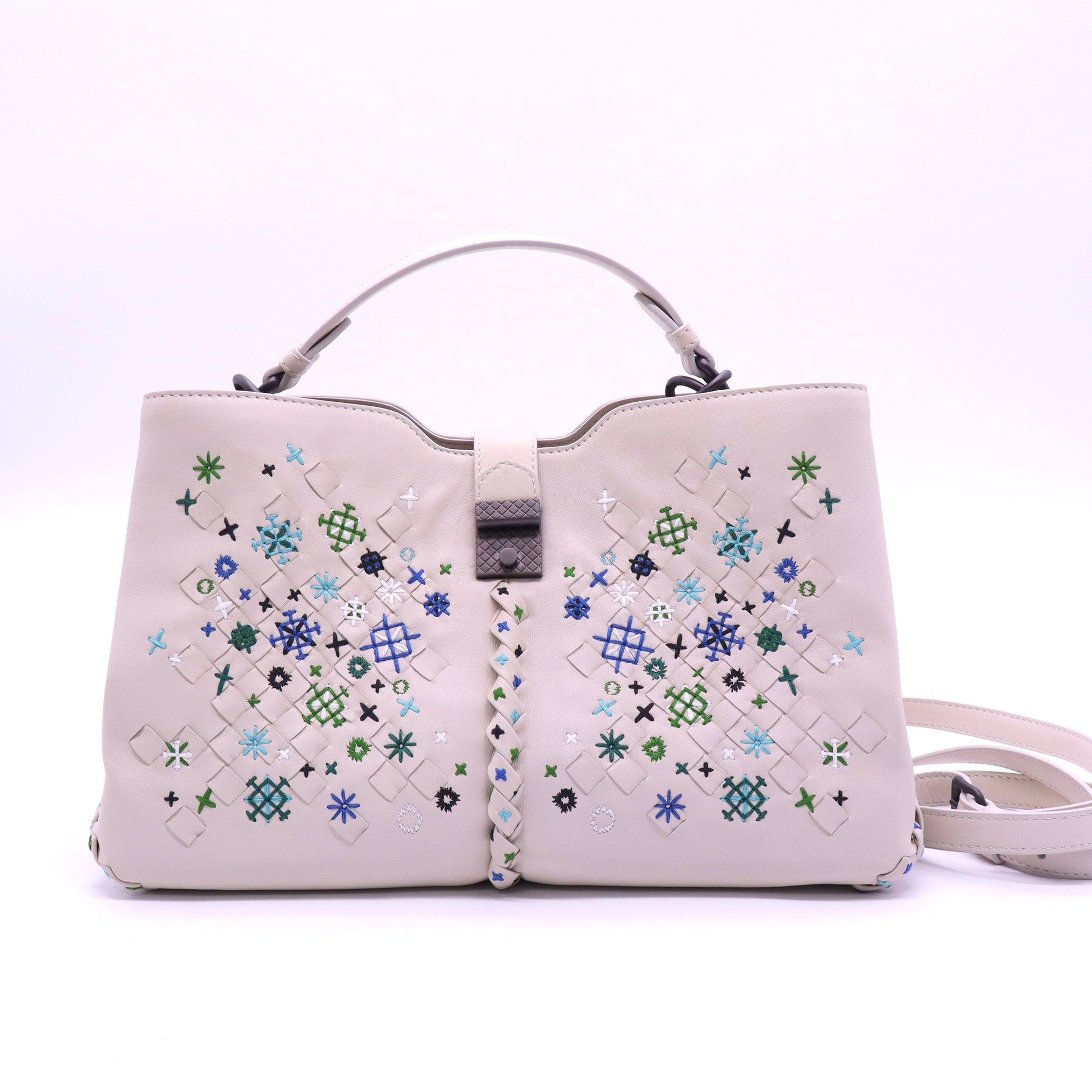 Bottega Veneta Napoli Tote Leather with Intrecciato Detail Small twins LDJ3926