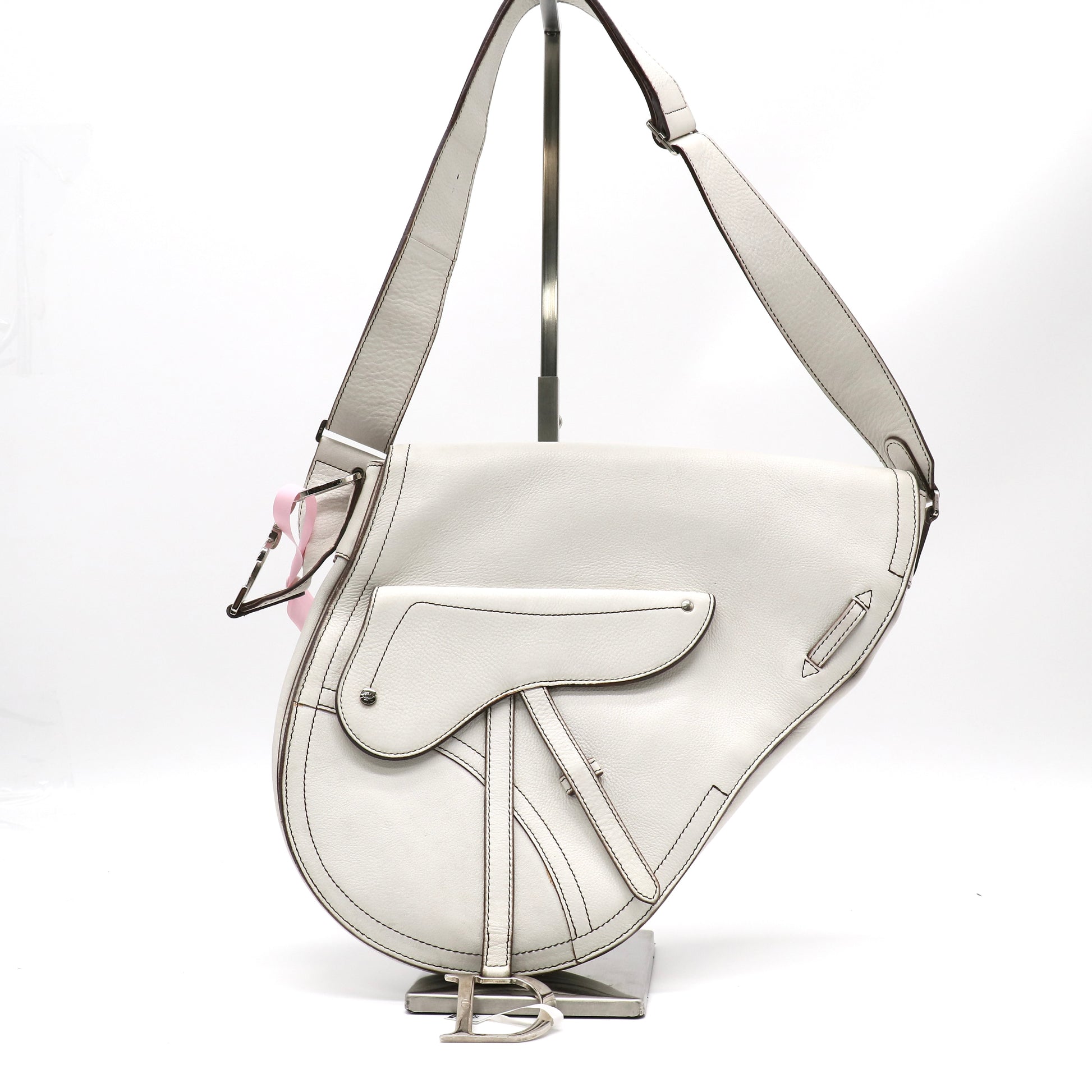 Christian Dior White Grained Calfskin Leather Baudrier Saddle Bag twins LDJ4815