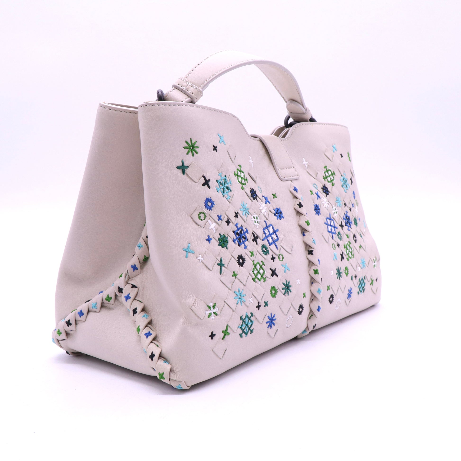 Bottega Veneta Napoli Tote Leather with Intrecciato Detail Small twins LDJ3926
