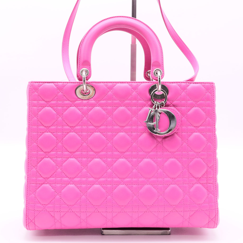 Rose Sorbet Cannage Quilted Lambskin Leather Large Lady Dior Bag twins