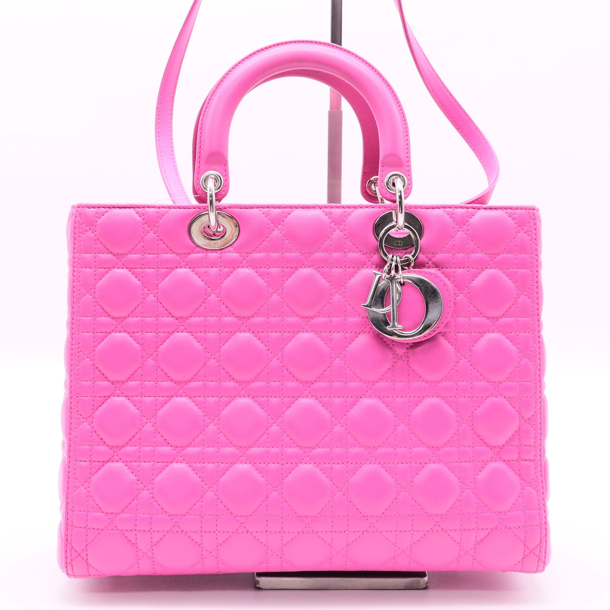 Rose Sorbet Cannage Quilted Lambskin Leather Large Lady Dior Bag twins