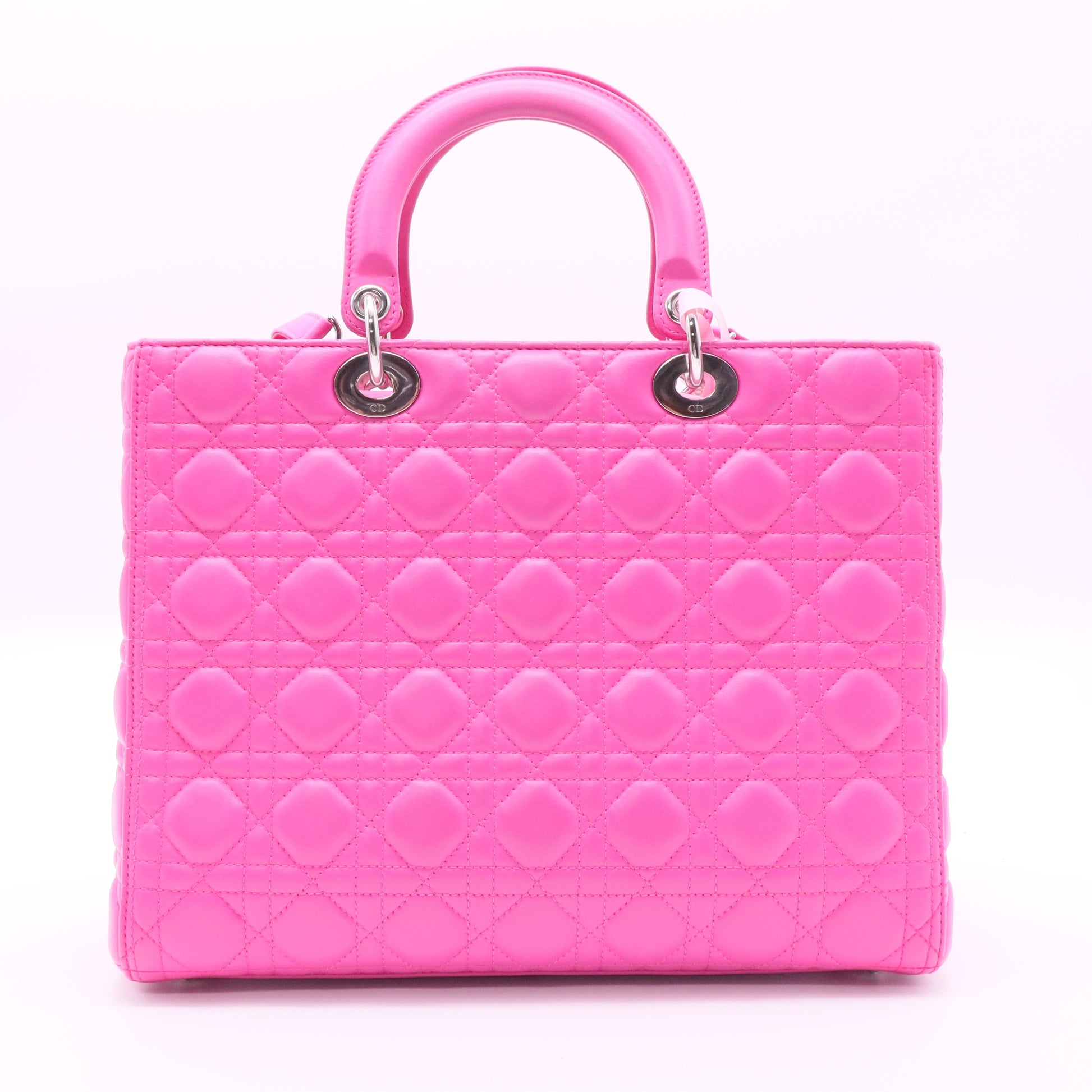 Rose Sorbet Cannage Quilted Lambskin Leather Large Lady Dior Bag twins