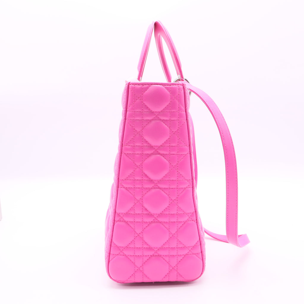 Rose Sorbet Cannage Quilted Lambskin Leather Large Lady Dior Bag twins