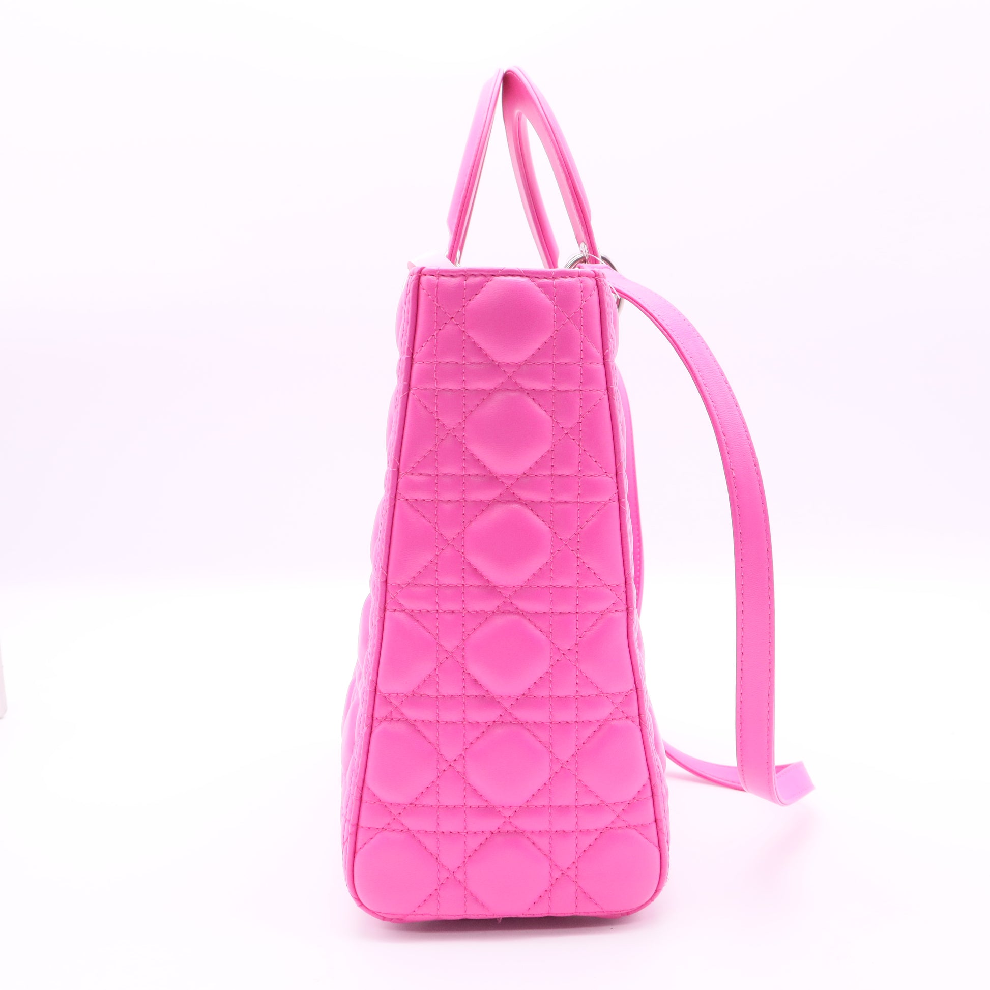 Rose Sorbet Cannage Quilted Lambskin Leather Large Lady Dior Bag twins