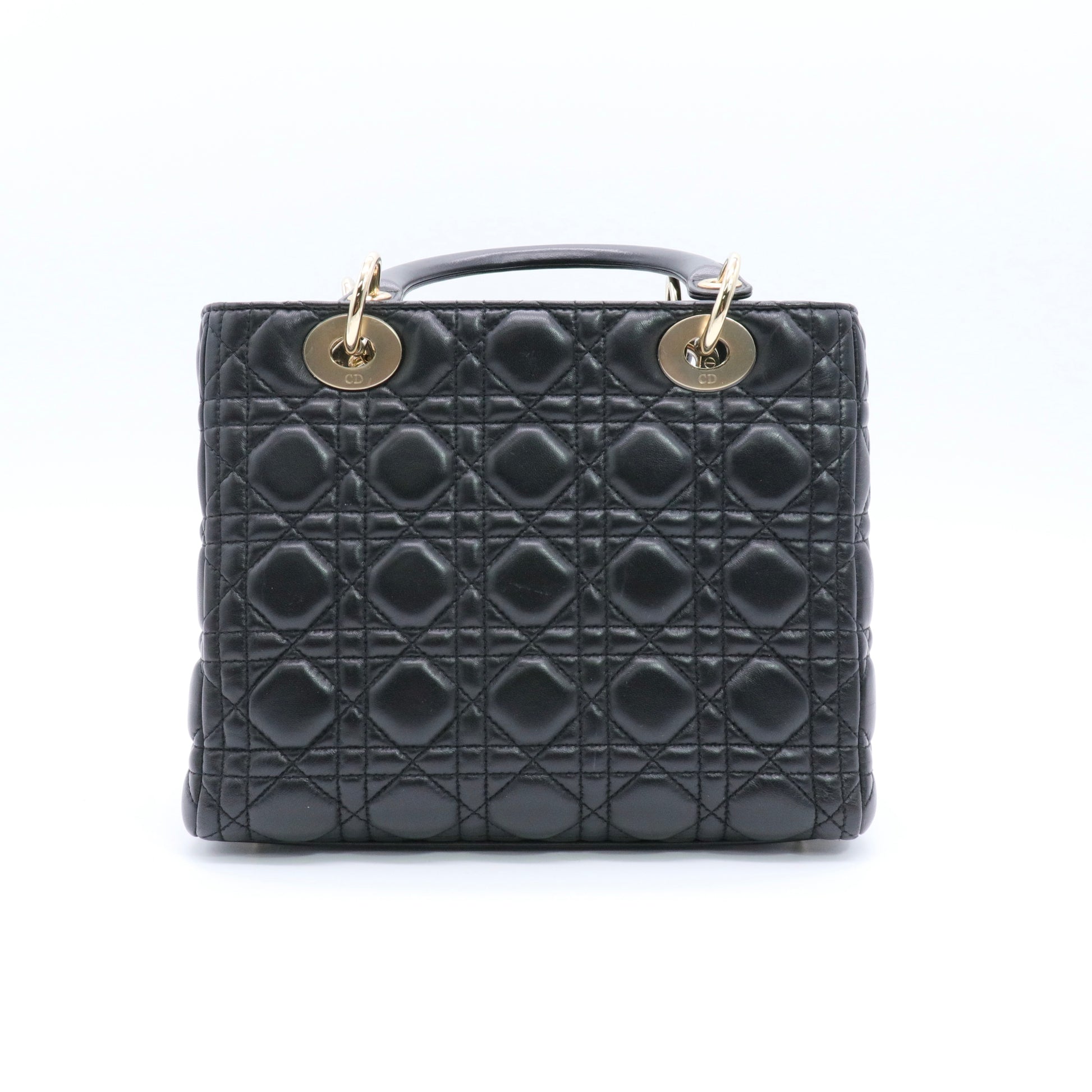 Black Lambskin Ladydior Medium Tote twins
